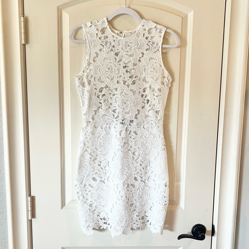 TOBI White Lace Mini Dress Medium Bridal Shower Bachelorette Coquette Bodycon